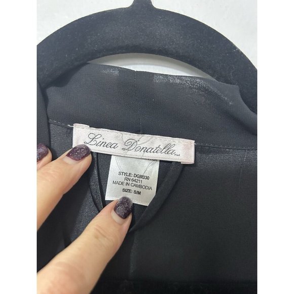 Linea Donatella Short Satin Wrap Robe Black S/M - Picture 2 of 5